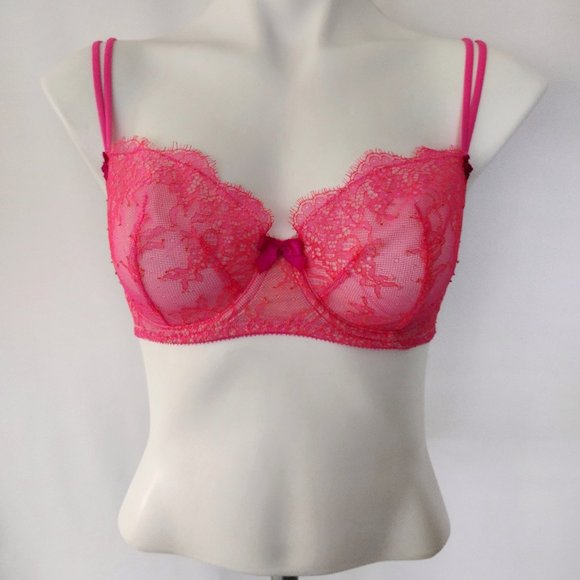Victoria's Secret Pink Lace Underwire Unlined Demi Bra 34D - Picture 1 of 14